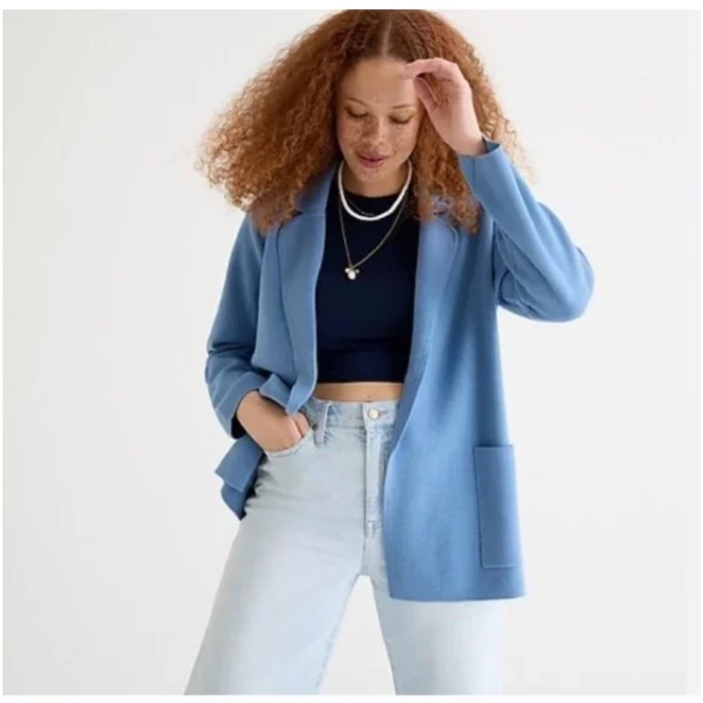 J CREW BLUE KNIT OPEN CARDIGAN - MEDIUM